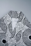Grey Casual Print Patchwork V Neck Tops