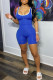 Blue Fashion Casual Solid Sleeveless Square Rompers