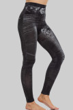 Blue Casual Print Patchwork Skinny High Waist Conventional Positioning Print Bottoms