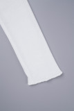 White Casual Solid Patchwork Slit V Neck Long Sleeve Two Pieces