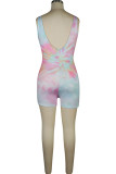 Pink Fashion Sexy Print Sleeveless Square Rompers