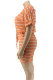 Hide Blue Sexy Print Striped Short Sleeve Boat Neck Rompers