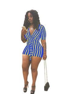 Blue Sashes Patchwork Striped Fashion sexy Rompers