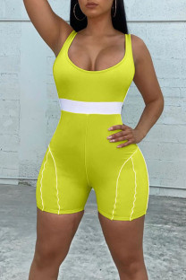 Fluorescent Green Sexy Solid Patchwork U Neck Skinny Rompers