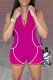 Rose Red Sexy Solid Patchwork Zipper Collar Skinny Rompers