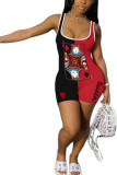 Black and red Fashion Casual Print Milk. Sleeveless O Neck Rompers