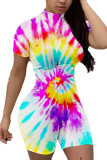Red Fashion Casual street Print Tie-dyed Short Sleeve O Neck Rompers
