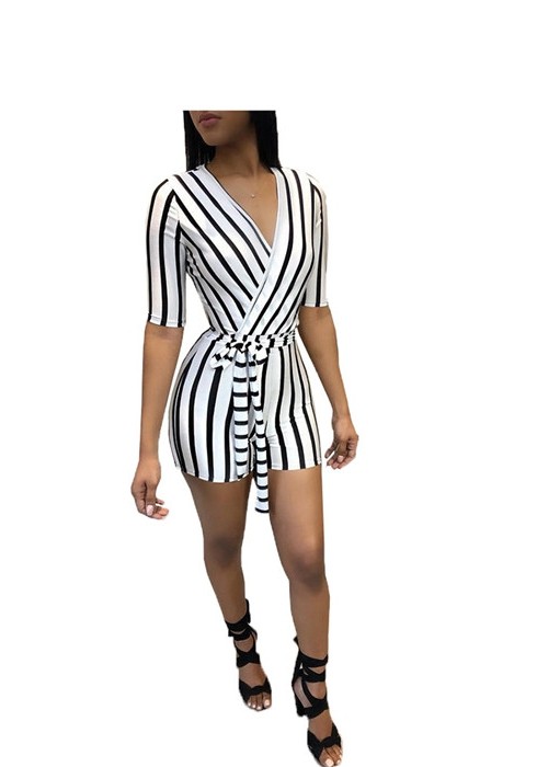 White Sashes Patchwork Striped Fashion sexy Rompers