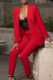 Rose Red Elegant Solid Patchwork V Neck Long Sleeve Two Pieces