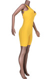 Yellow Fashion Light Solid Sleeveless V Neck Rompers