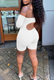White Sexy Solid Hollowed Out Off the Shoulder Skinny Rompers