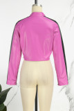 Yellow Casual Patchwork Contrast Zipper Collar Outerwear