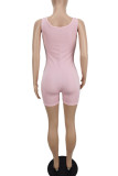 Pink Casual Solid Patchwork U Neck Skinny Rompers
