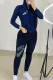 Deep Blue Casual Print Letter Hooded Collar Long Sleeve Two Pieces