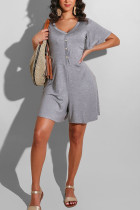 Grey Fashion Casual Solid Short Sleeve O Neck Rompers
