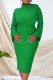 Green Casual Solid Basic Mandarin Collar Long Sleeve Dresses