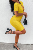 Yellow Casual Solid Zipper O Neck Skinny Rompers