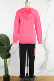 Rose Red Casual Letter Print Basic Hooded Collar Long Sleeve Two Pieces