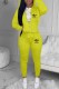 Yellow Casual Print Letter Hooded Collar Long Sleeve Two Pieces
