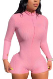 Pink Fashion Casual Solid Long Sleeve O Neck Rompers