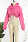 Rose Red Casual Solid Basic Hooded Collar Tops