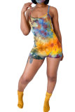 Yellow Fashion Casual Print Patchwork Tie-dyed Sleeveless Slip Rompers