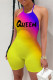 Yellow Sexy Gradual Change Letter Print Patchwork Halter Skinny Rompers