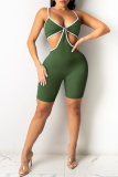 Color Blue Sexy Solid Patchwork Spaghetti Strap Skinny Rompers