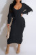 Black Casual Solid Tassel O Neck Long Sleeve Dresses