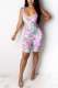 rose red Fashion Casual Print Tie-dyed Sleeveless O Neck Rompers