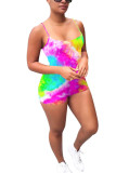 Fluorescent green Fashion Sexy Tie-dyed Backless Sleeveless Slip Rompers