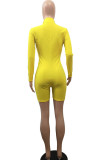 Yellow Fashion Sportswear Adult Print O Neck Skinny Rompers