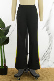 Black Elegant Color Block Patchwork Boot Cut Mid Waist Speaker Positioning Print Bottoms