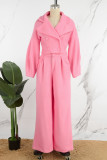 Pink Casual Solid Patchwork Turndown Collar Long Sleeve Two Pieces