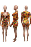 Yellow Street Print V Neck Skinny Rompers