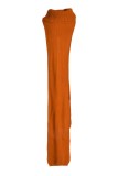 Orange Casual Solid Slit Turtleneck Long Dress Dresses (Without Waist Chain)