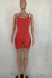 rose red Fashion Casual Solid Sleeveless Square Rompers