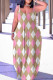 Khaki Sexy Casual Print Backless Spaghetti Strap Long Dress Dresses