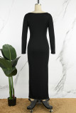 Black Casual Solid Basic Square Collar Long Dress Dresses