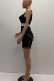 Yellow Sportswear Letter Print Patchwork U Neck Skinny Rompers