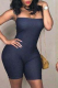 Tibetan Blue Sexy Solid Hollowed Out Strapless Skinny Rompers