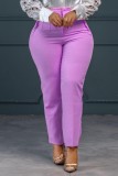 Purple Casual Solid Basic Regular High Waist Conventional Solid Color Trousers