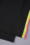 Black Elegant Color Block Patchwork Boot Cut Mid Waist Speaker Positioning Print Bottoms