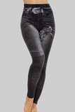 Blue Casual Print Patchwork Skinny High Waist Conventional Positioning Print Bottoms