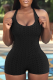 Black Casual Solid Patchwork U Neck Skinny Rompers