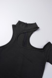 Black Sexy Casual Solid Hollowed Out Skinny Jumpsuits
