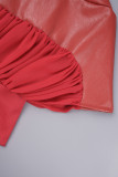 Red Casual Solid Patchwork Oblique Collar Outerwear