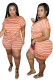 Orange Sexy Print Striped Short Sleeve Boat Neck Rompers