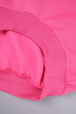 Rose Red Casual Solid Basic Hooded Collar Tops