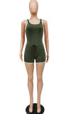 Army Green Fashion street Solid Sleeveless Slip Rompers